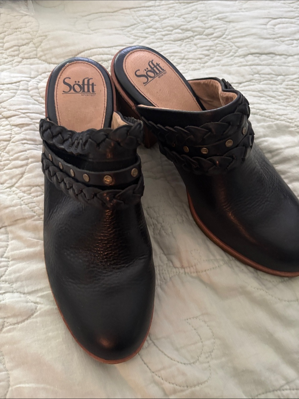 Söfft Black Braided Leather Mule with Stud Accents